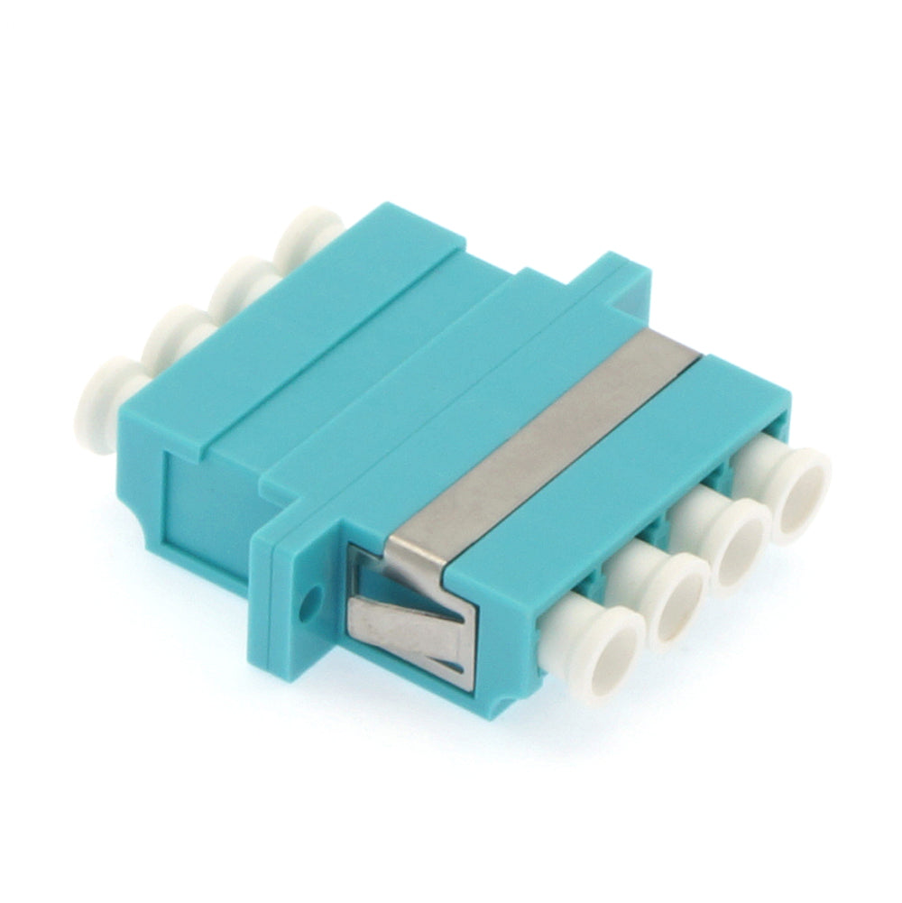 LC/UPC OM3 Multimode Quad Adapter with Frange Aqua LC/UPC OM3 Multimode Quad Adapter with Frange Aqua